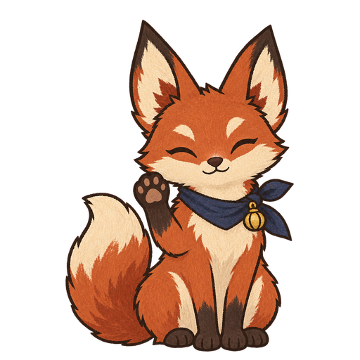 Kon, the fox who runs the inn, waving hello